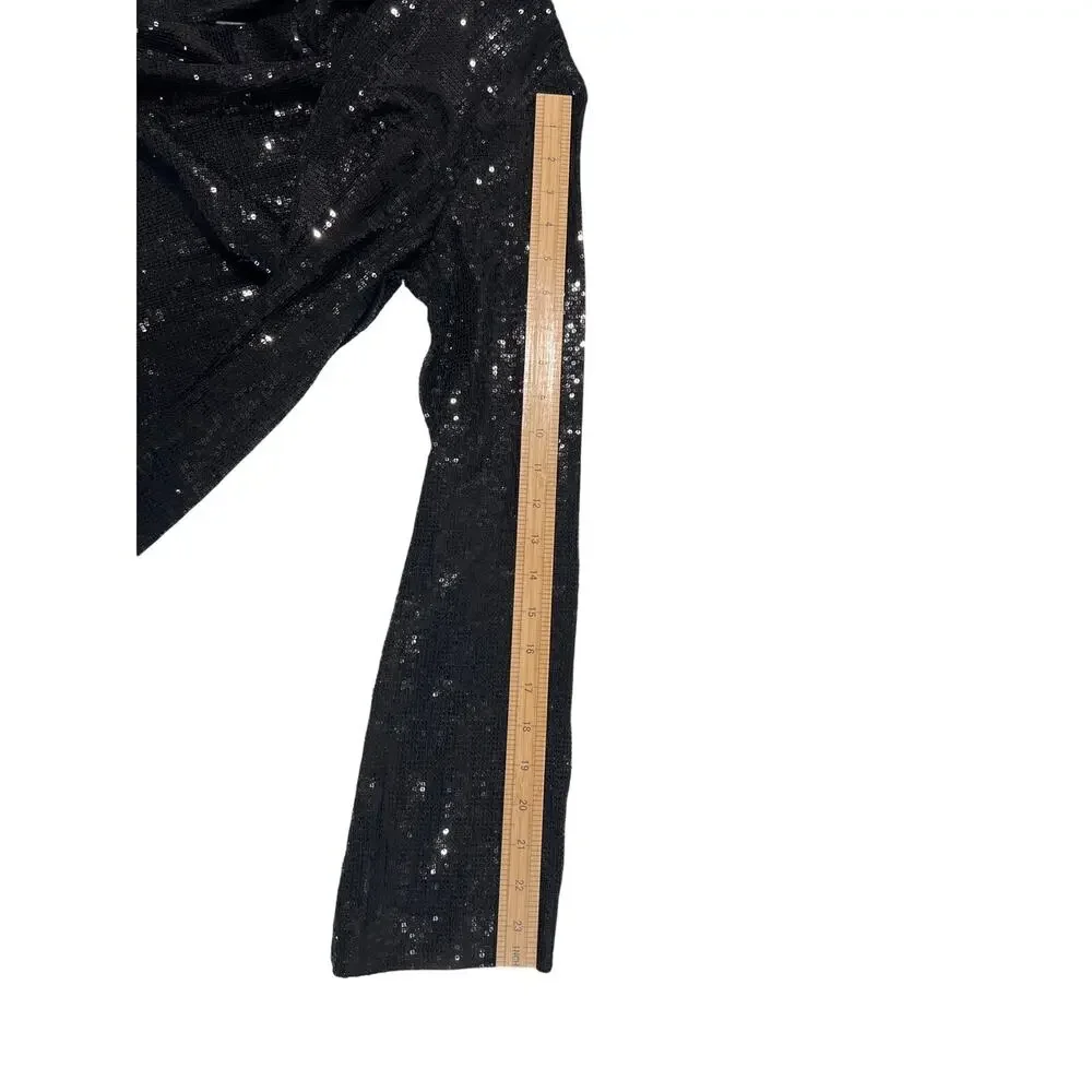 Tory Burch Sequined 100% SILK Black Top Women Size 6 GLAM Sexy Designer Holiday